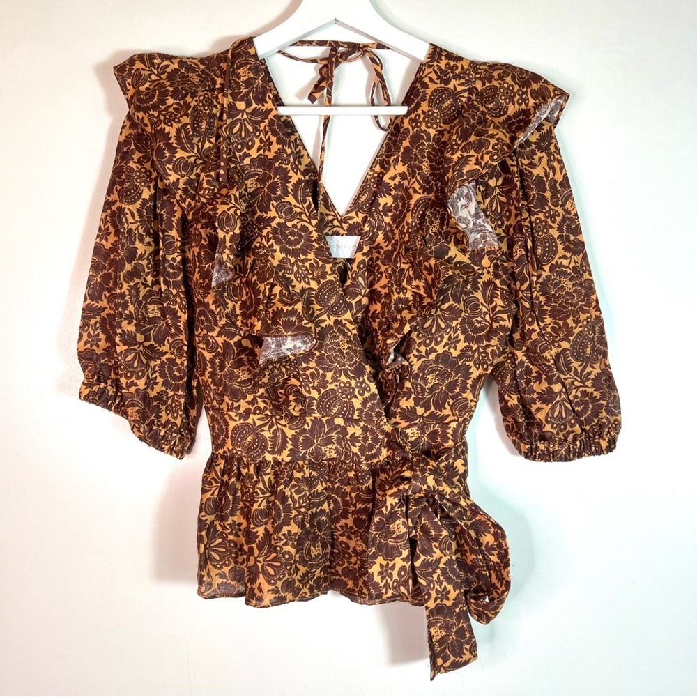 NWOT Christy Lynn Stephanie Wrap Top Sienna Linen Size Medium - Picture 4 of 16